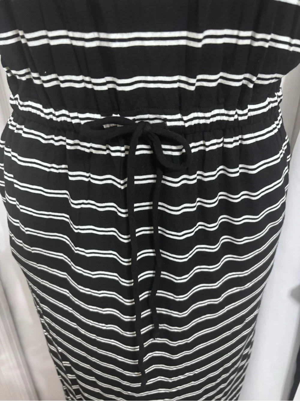 J. Crew Navy and White Strapless Maxi Dress with Slim Tan Belt